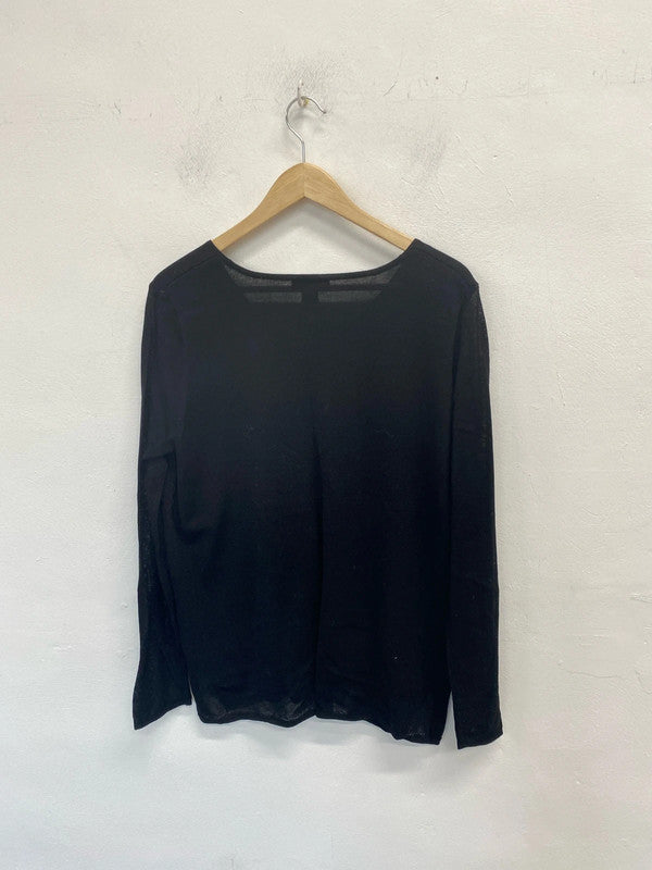Lovely H&M black v neck longline jumper UK L KM003