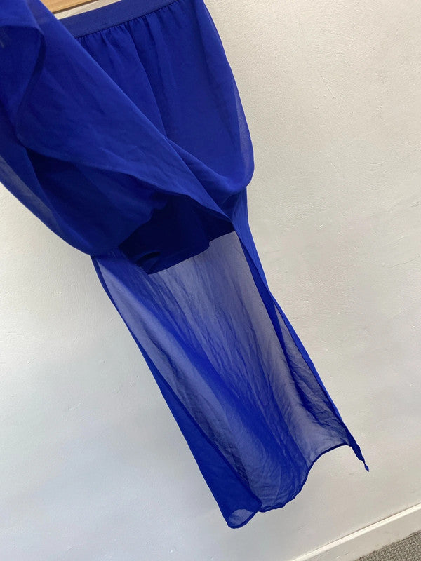 Gorgeous H&M sheer blue under layer midi festival skirt UK 8 JB001