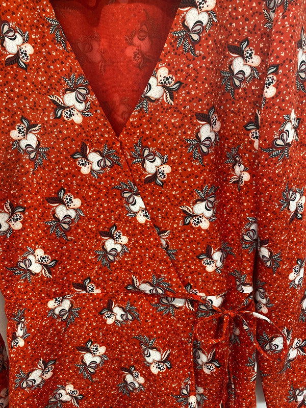 River Island Fabulous Red Hearts Pattern Cold Shoulder Faux Wrap Mini Dress UK 8 KM004