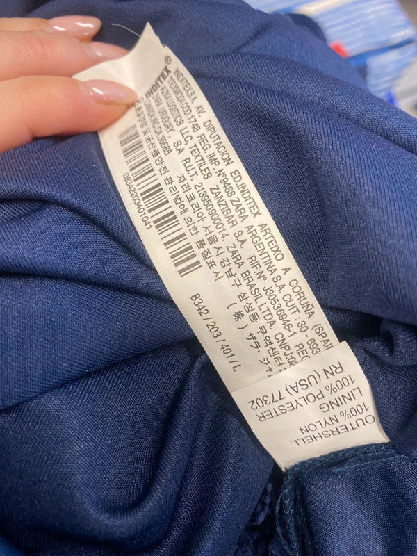 Stunning Zara navy lace long sleeve mini dress UK L LW005