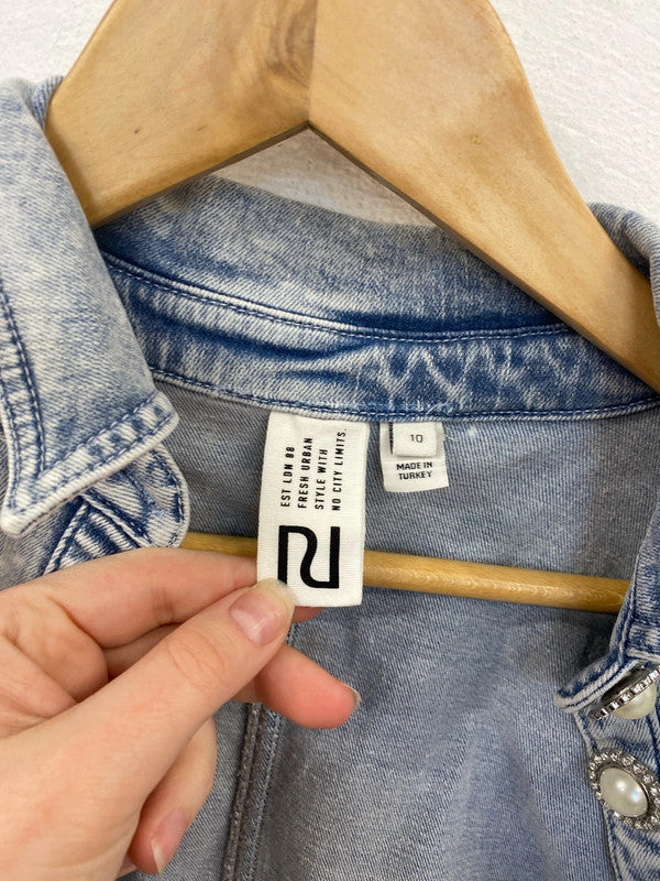 River Island Fabulous Pearl Button Detail Denim Jacket UK 10 LN001