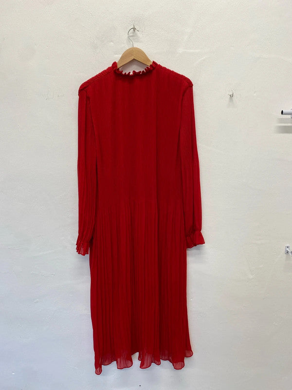 Stunning H&M red pleated maxi dress long sleeve UK 14 NC001