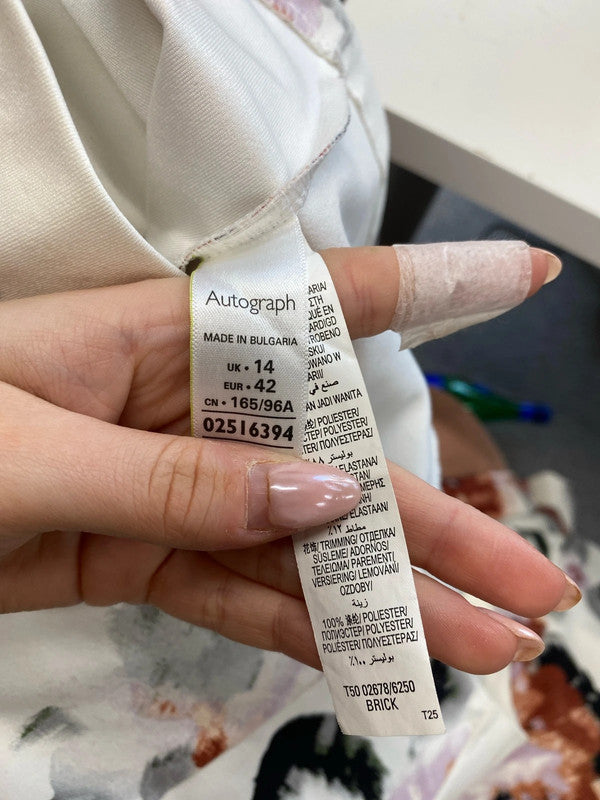 Stunning autograph white rose pattern midi dress UK 14 LG006