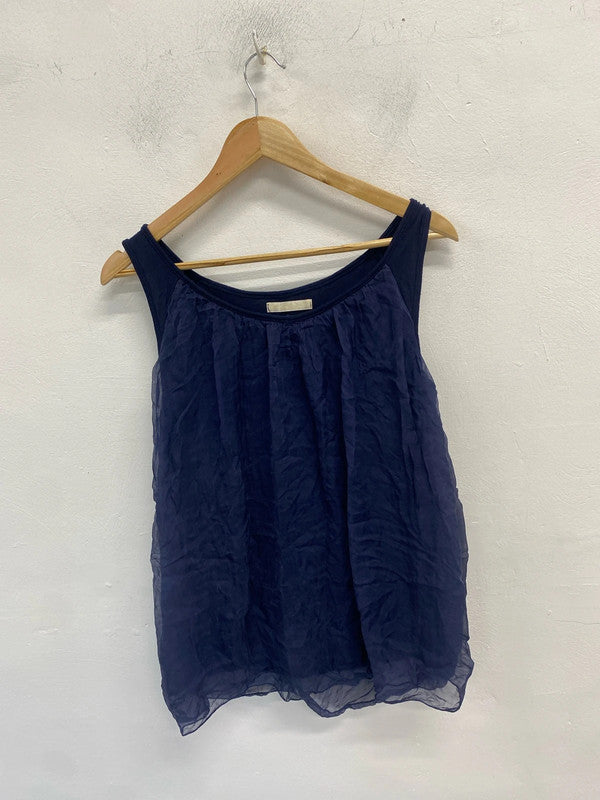 Lovely prontomoda giusy silk navy top UK 12 MM005