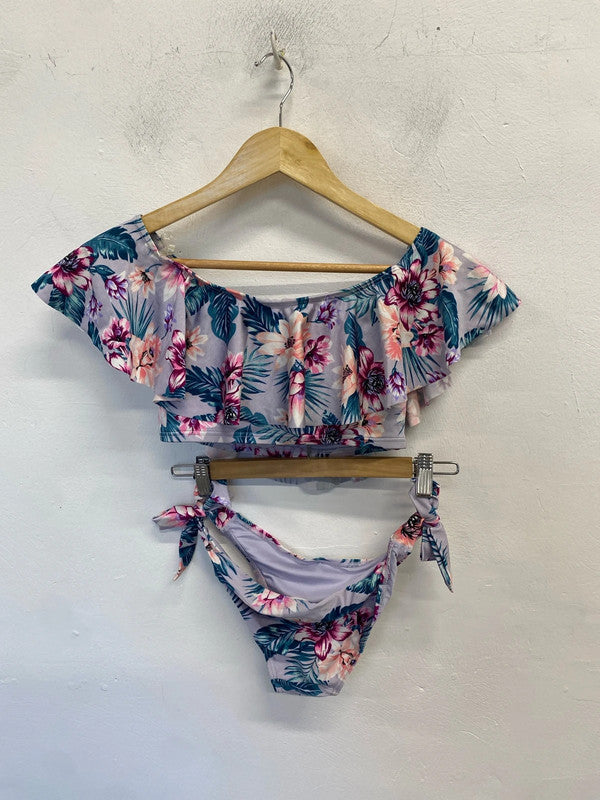 Stunning new look floral lilac off the shoulder bikini set UK 8 LK009