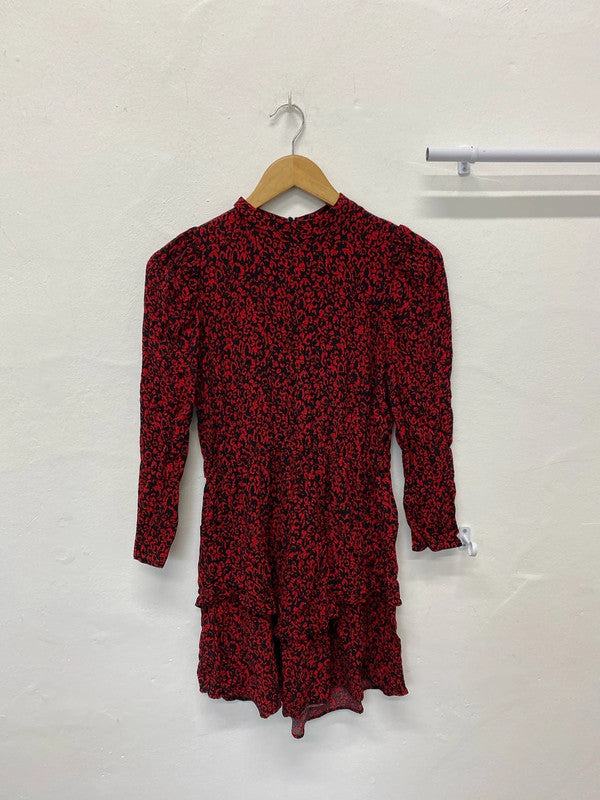 Fabulous Zara red & black abstract tiered mini dress Spanish vibes UkXS JA001