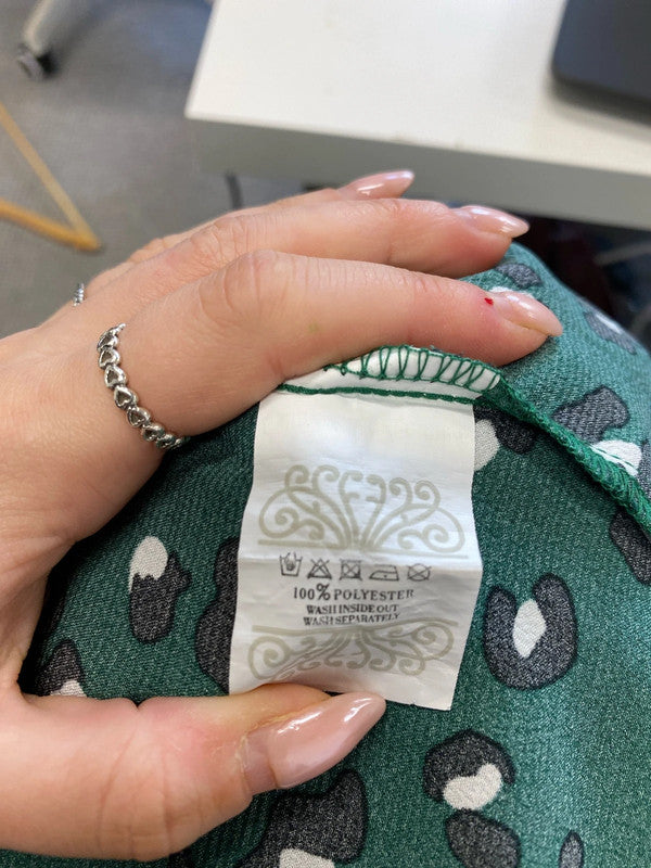 Stunning never fully dressed frill Mini dress Green leopard UK L LG006