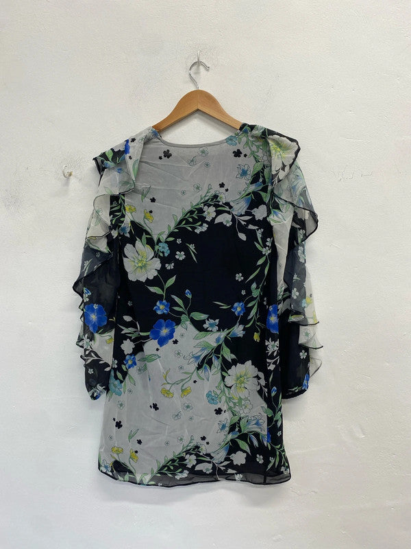 Lovely river island black white blue frill UK 8 KM004