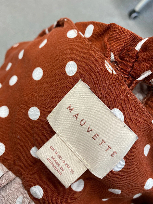 Lovely mauvette burnt orange polka dot dress UK 8 CF002