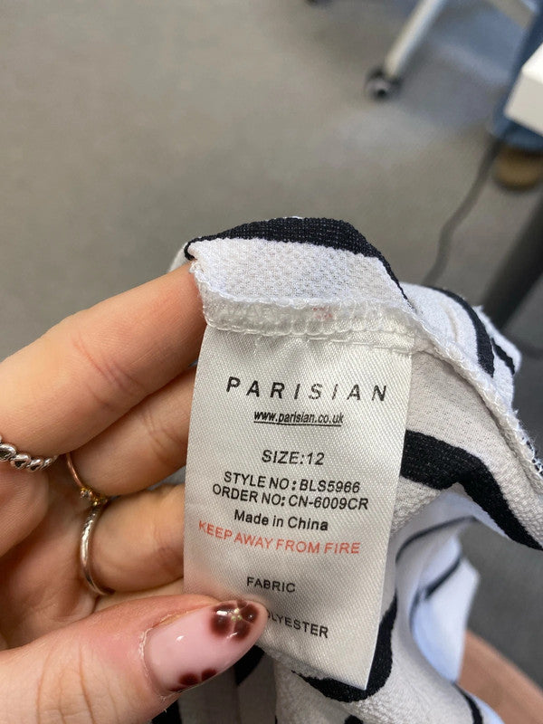 Lovely Parisian collection black white stripe blouse UK 12 PJ001