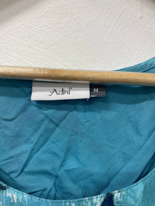 Adini Fabulous Blue Feather Pattern Midi Dress Size M LD001