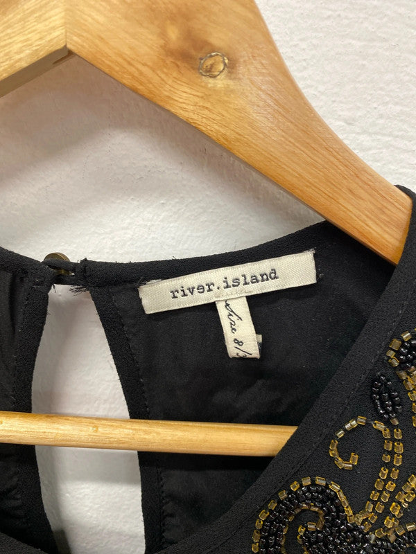 River Island Stunning Black Beaded Mini Dress UK 8 KM004