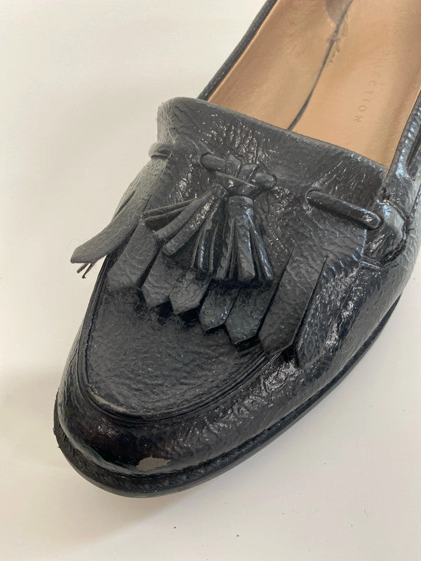 M&S Stylish Black Patent Loafers UK 4 NC001