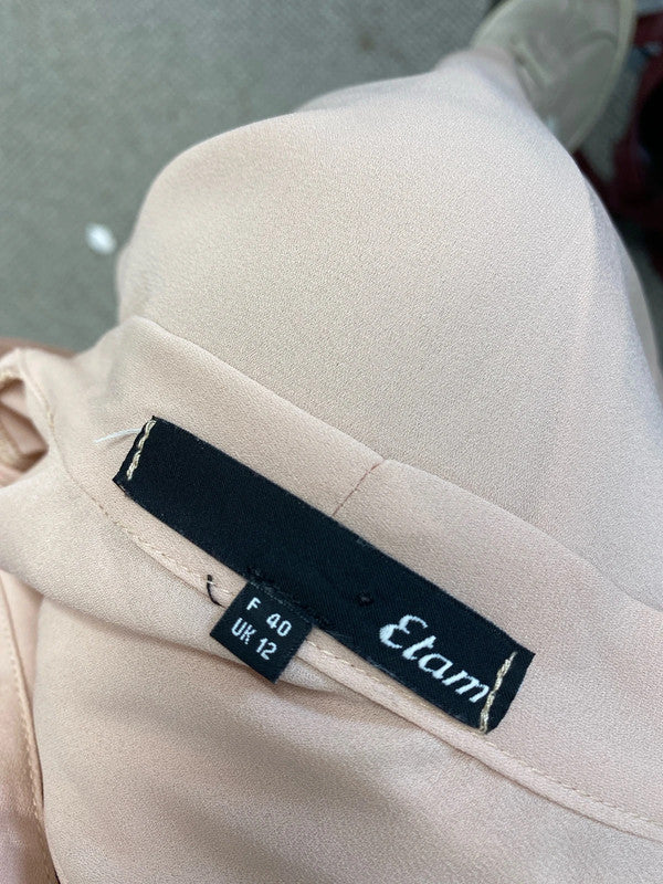 Lovely Etam beige pussy bow lightweight blouse UK 12 JB003