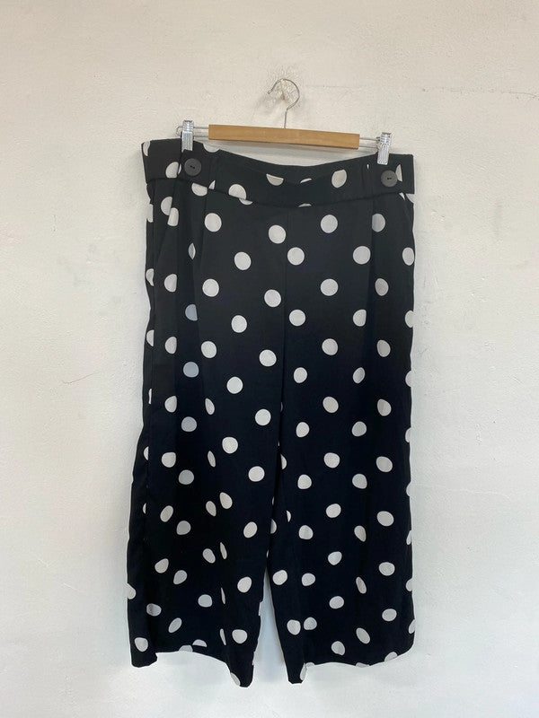 Zara Fabulous Black & White Polkadot Wide Leg Trousers UK 16 LB010