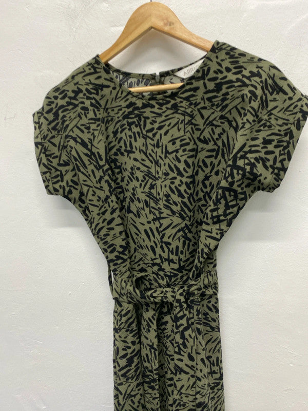 Fabulous Apricot Khaki & black abstract dress Uk10 LD001