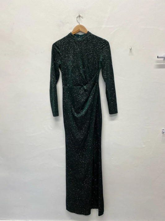 Fabulous Lipsy Evening dress Uk8 Forest Green sparkles KM004