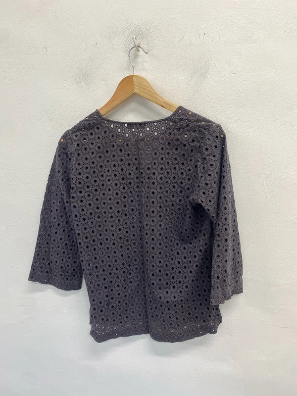 Lovely white company grey broderie top UK 10 MM005