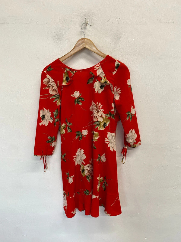 Lovely Topshop red floral midi dress UK 12 NN001