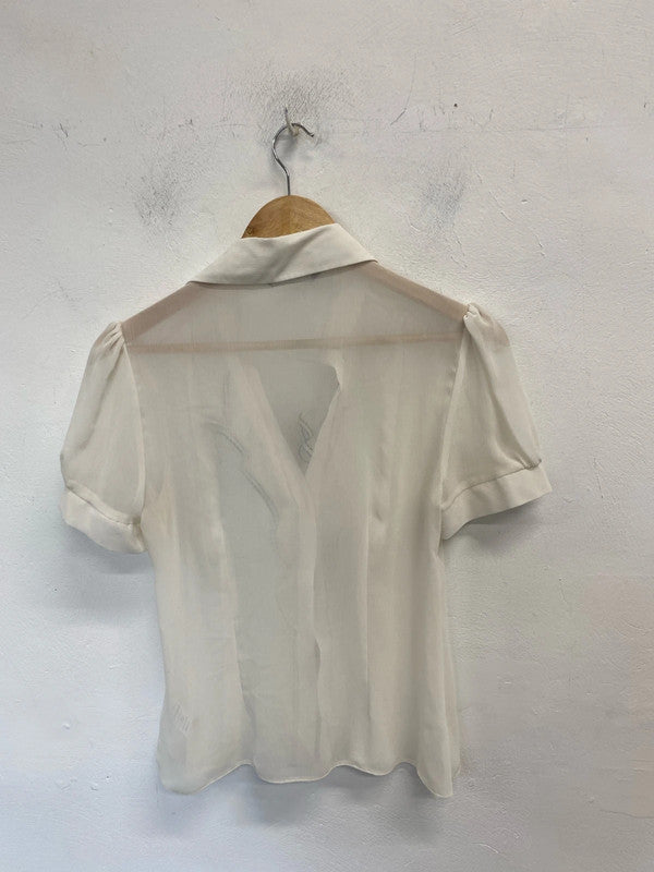Stunning F&F cream semi sheer black frill blouse UK 10 KA001