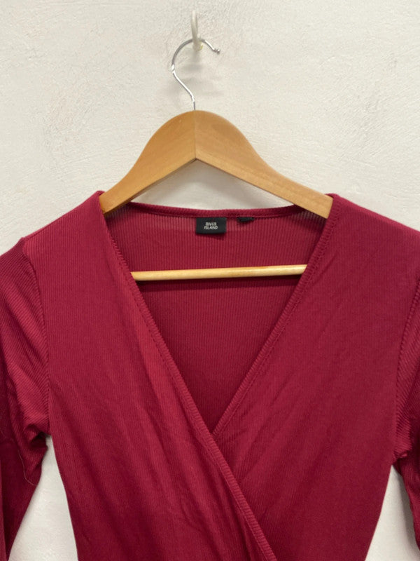 Stunning river island red pleated dress v neck mini dress UK 8 KM004