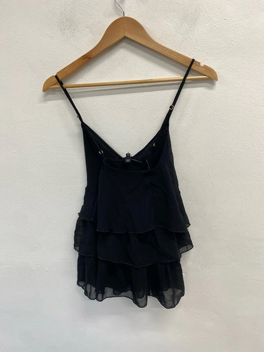 Beautiful river island black frill cami top UK 8 KM004