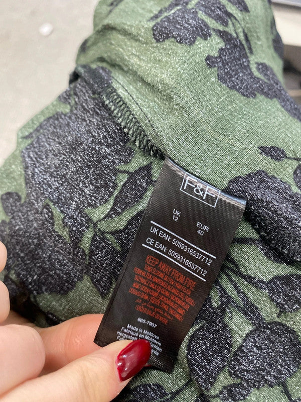 Gorgeous F&F green floral smock dress midi UK 12 LB005