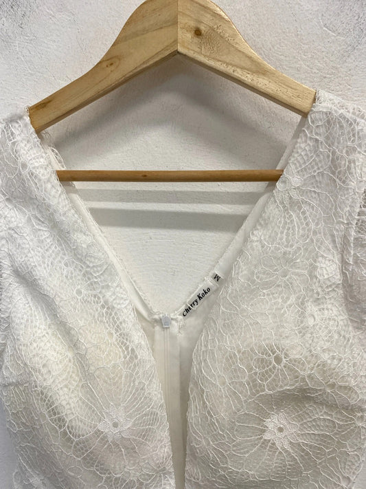 Lovely cherry koko white lace bodysuit UK M GK002