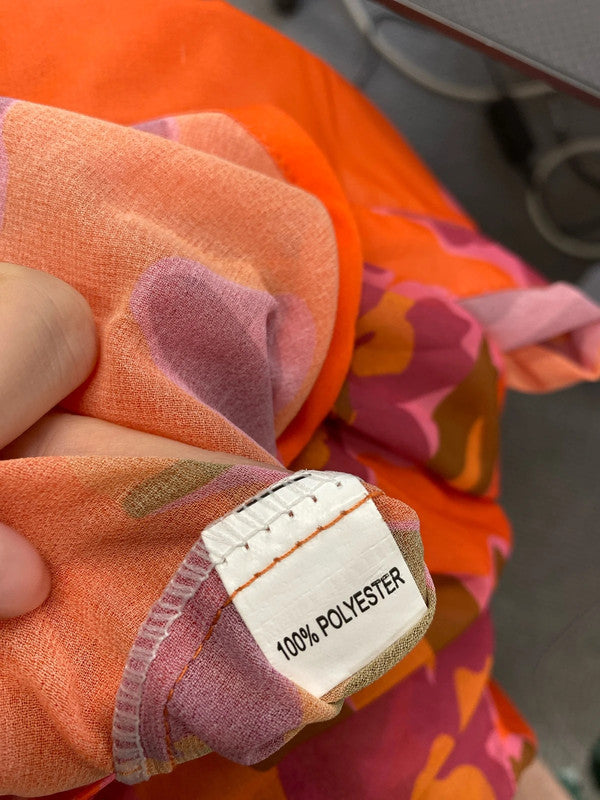 Lovely shein orange pink floral semi sheer blouse UK M JB001