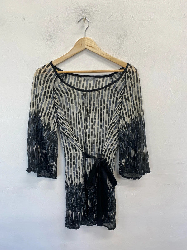 Lovely per Una sheer tie waist grey black cream tunic UK 14 RR002