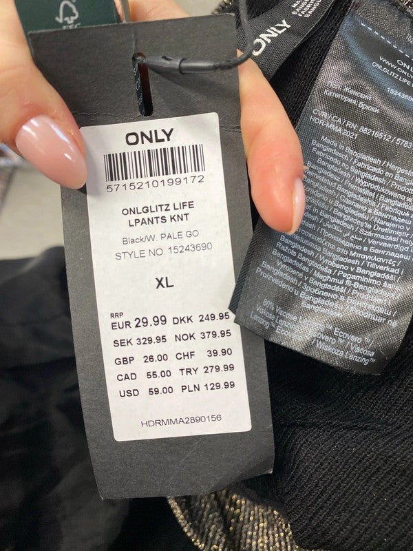 Stunning only black gold metallic thread zig zag wide leg UK XL LB001