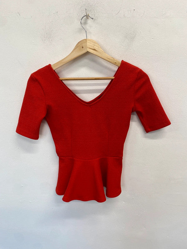 Lovely Topshop red peplum top UK 8 HDR01