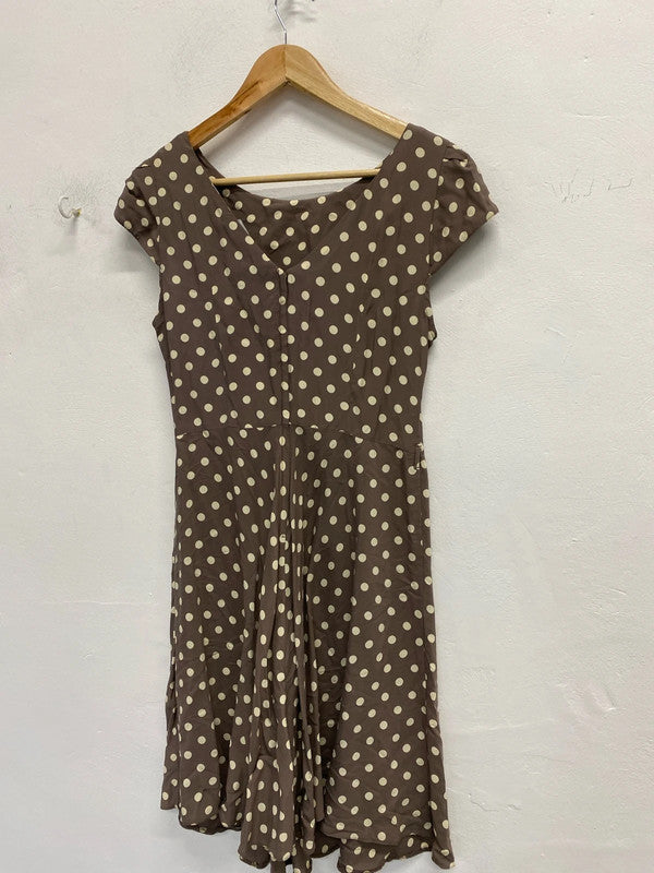 Fabulous Classic fawn & cream spotty summer dress Wallis Uk12 KD001