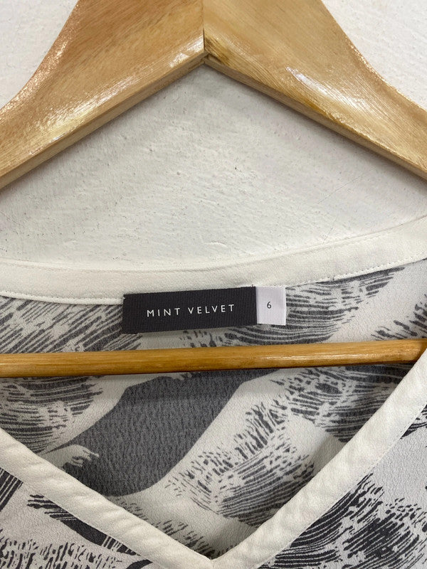 Mint Velvet Elegant Grey Waves Artsy Pattern Blouse UK 6 SS004