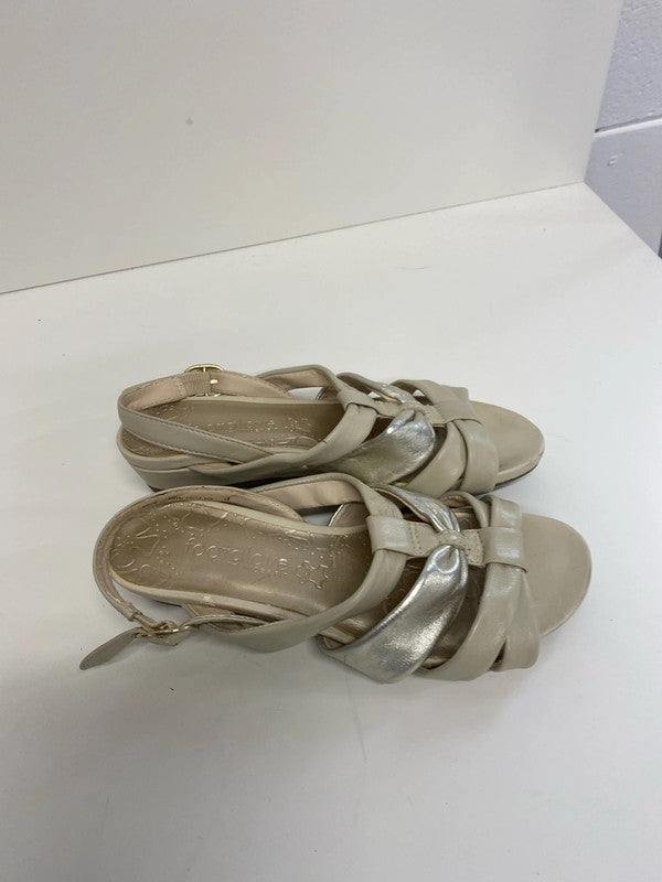 Fabulous Footglove Cream & Silver wedge sandals Uk4 Wide fit NC001