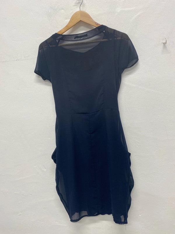 Stunning Navy sheer mesh with slip party occasion dress classy Uk10 MA003