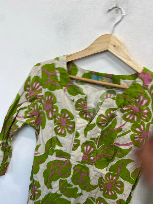 Lovely Boden funky floral green pink mini dress summer UK 12 MM005