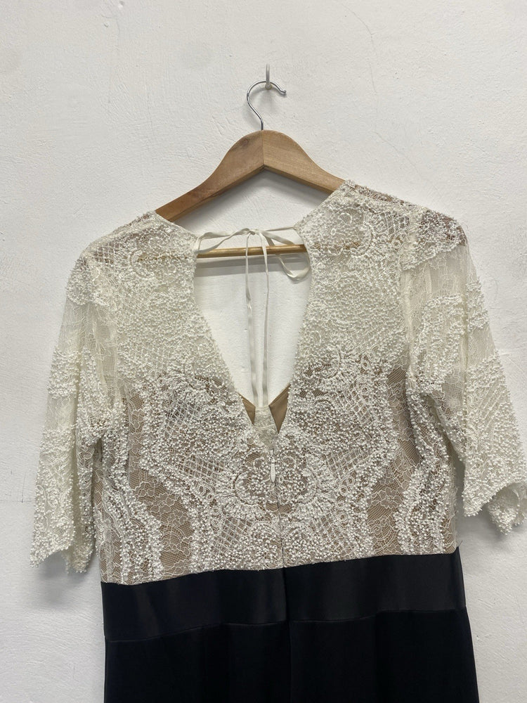 Catherine Deane Oyster Lace Beaded Top & black Trouser Jumpsuit Uk16 BNWT JR004