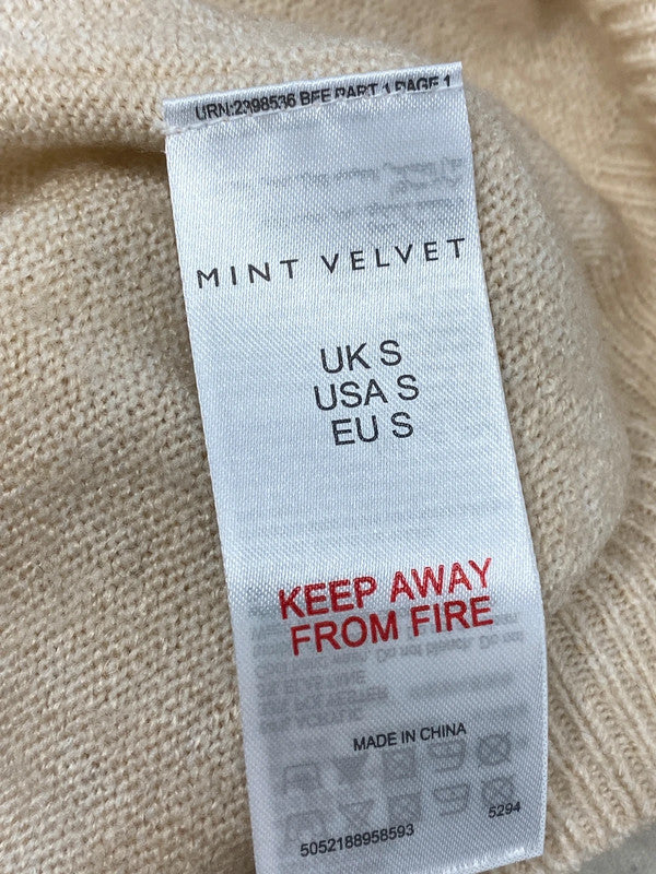 Lovely mint velvet beige high neck ribbed button sleeve jumper UK S AG006