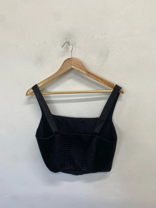 Lovely river island black satin crop top strap UK 12 LN001