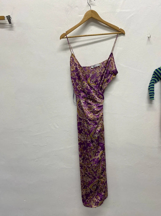 Fabulous Zara slinky wrap purple floral summer occasion party dress UkL KS002