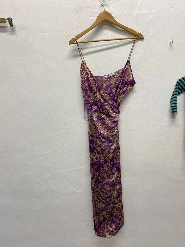Fabulous Zara slinky wrap purple floral summer occasion party dress UkL KS002