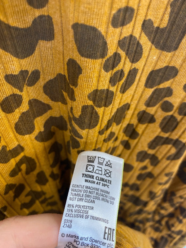 M&S Fabulous Leopard Pattern Ribbed Mini Dress UK 14 LW005