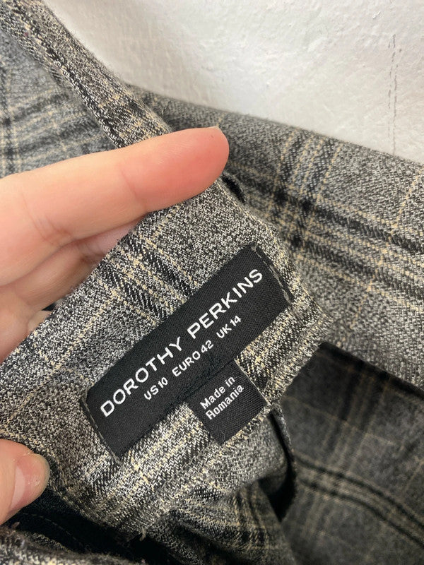 Dorothy Perkins Preppy Grey Check Pinafore Dress UK 14 PJ001