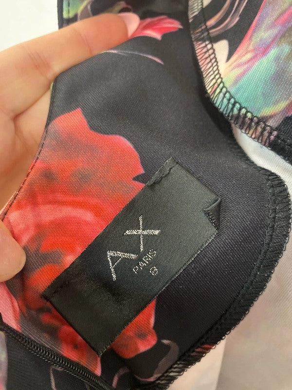 Ax Paris Elegant Black Floral Sheath Midi Dress UK 8 LK009