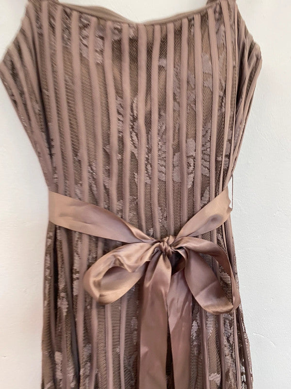 Fabulous Jacques Vert fawn brown occasion Dress fit & Flare Uk12 KS003