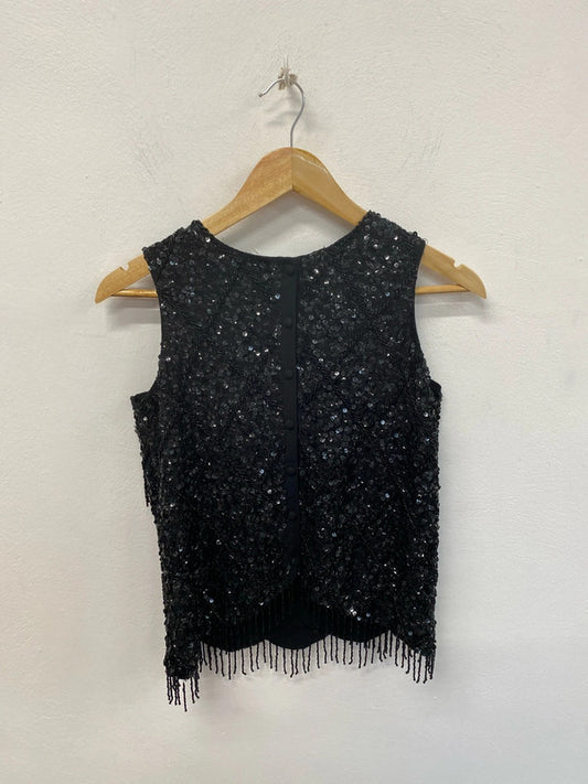 River Island Gorgeous Black Sequin Beaded Vest Top UK 6 KM004