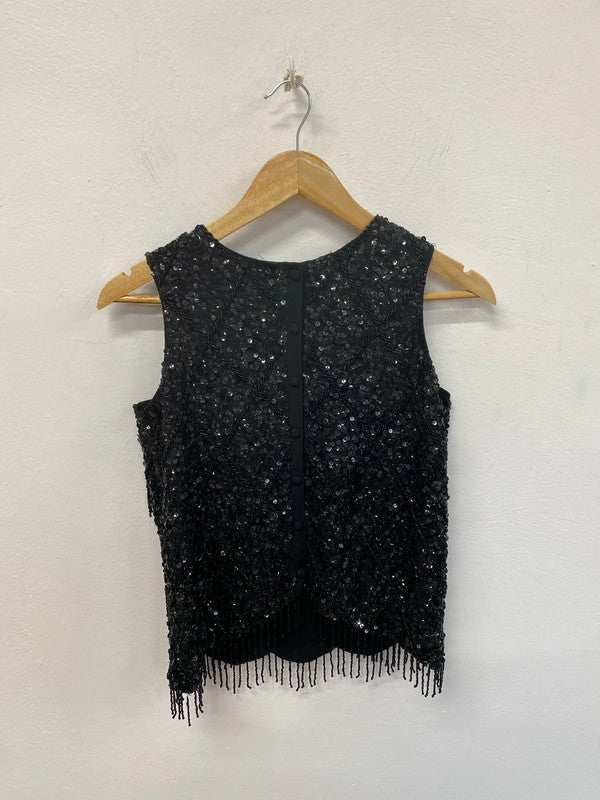 River Island Gorgeous Black Sequin Beaded Vest Top UK 6 KM004