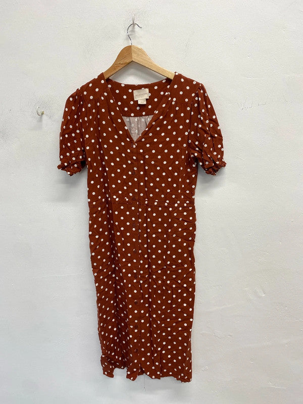 Lovely mauvette burnt orange polka dot dress UK 8 CF002