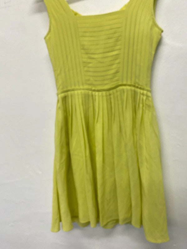 Fab Reiss Leia neon yellow fit flare pure silk occasion dress UK6 SD002